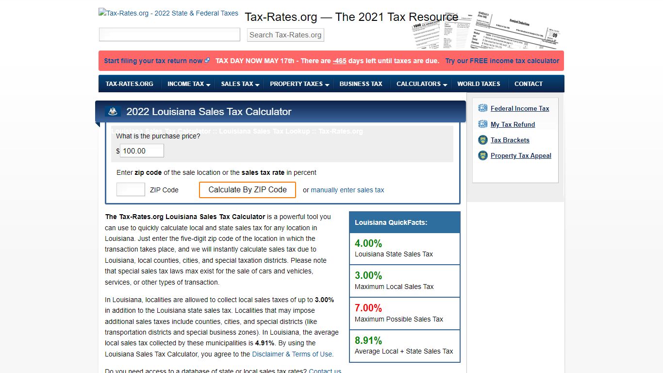 Louisiana Sales Tax Calculator - Tax-Rates.org