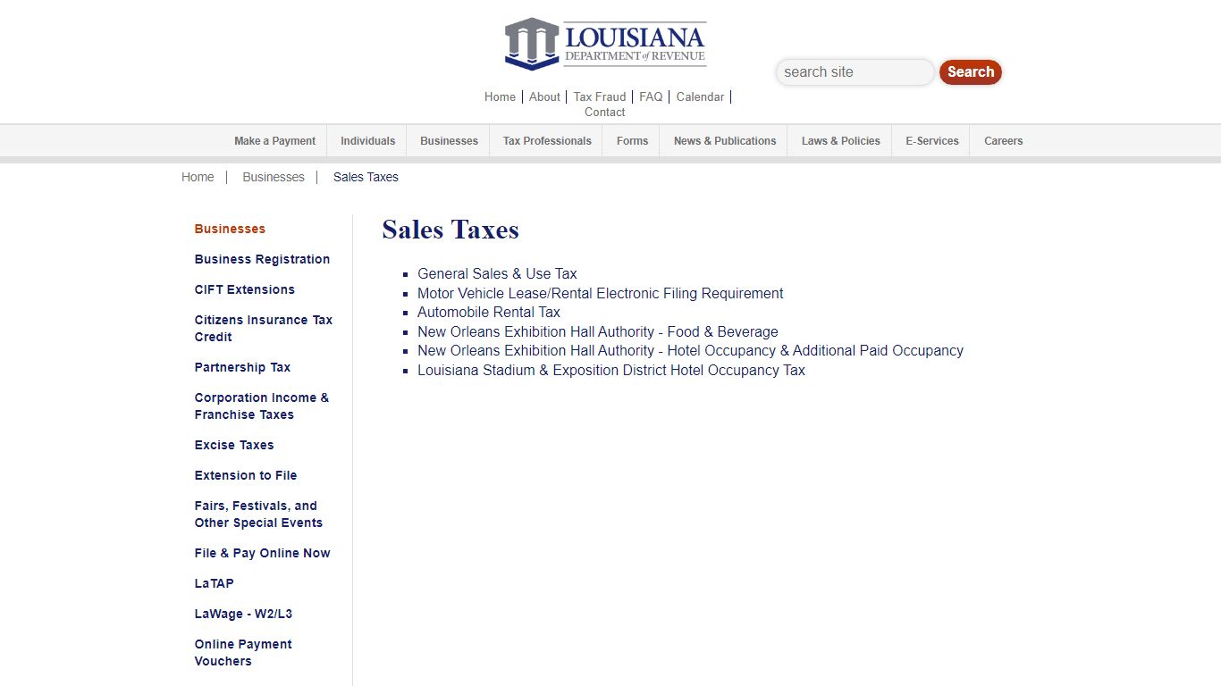 Sales Taxes - Louisiana Department of Revenue