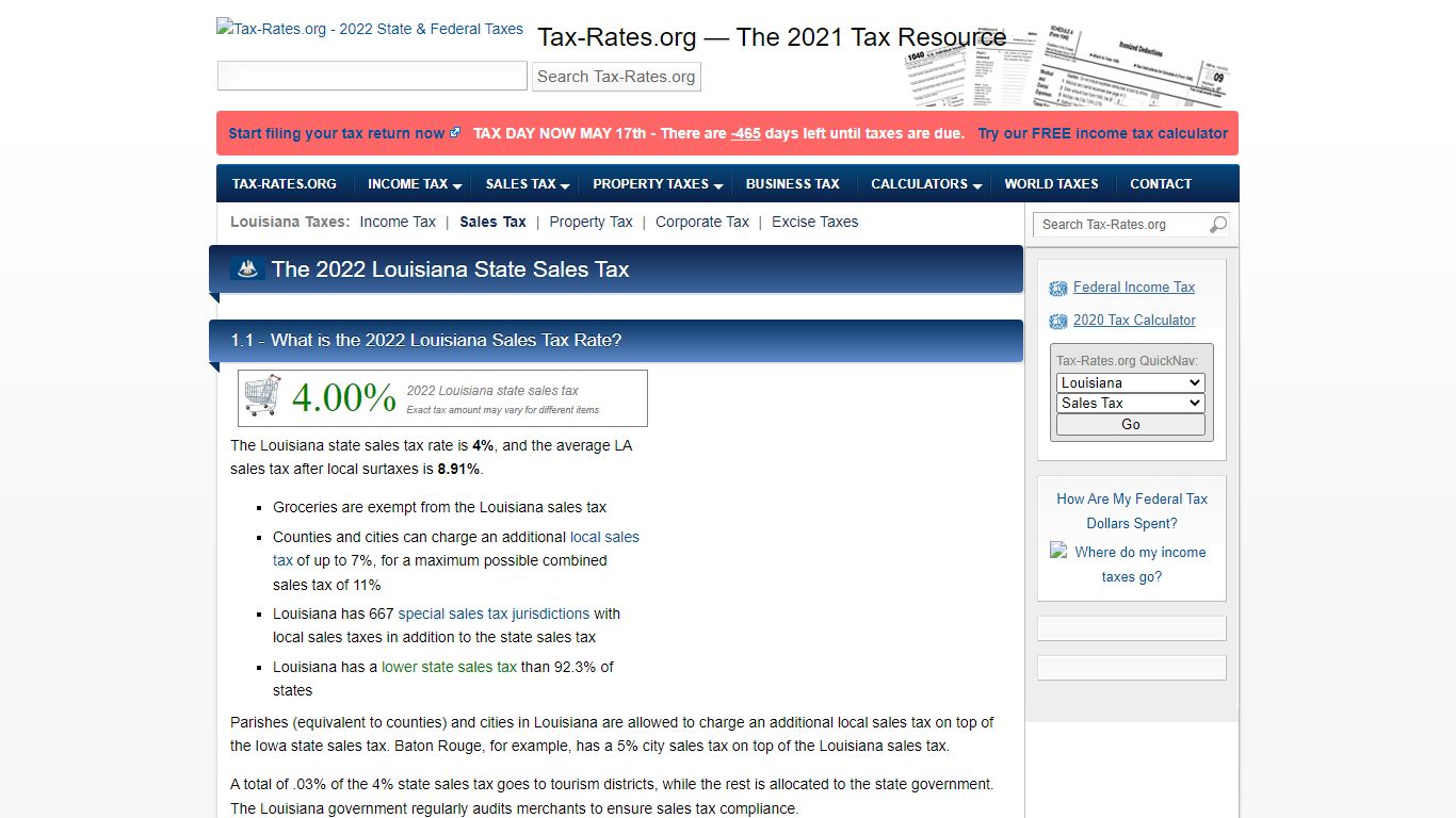 Louisiana Sales Tax Rate - 2022