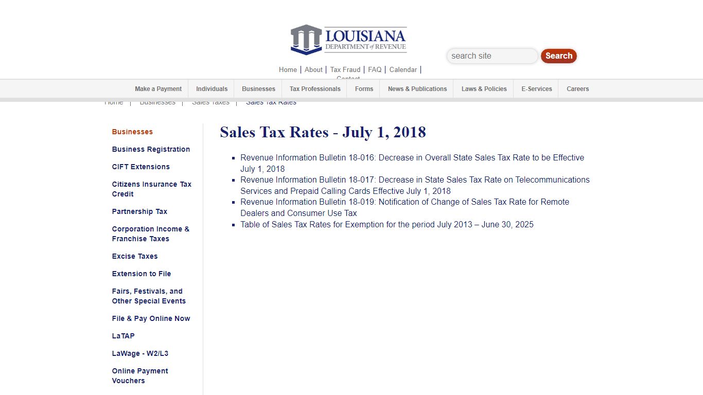 Sales Tax Rates - Louisiana Department of Revenue